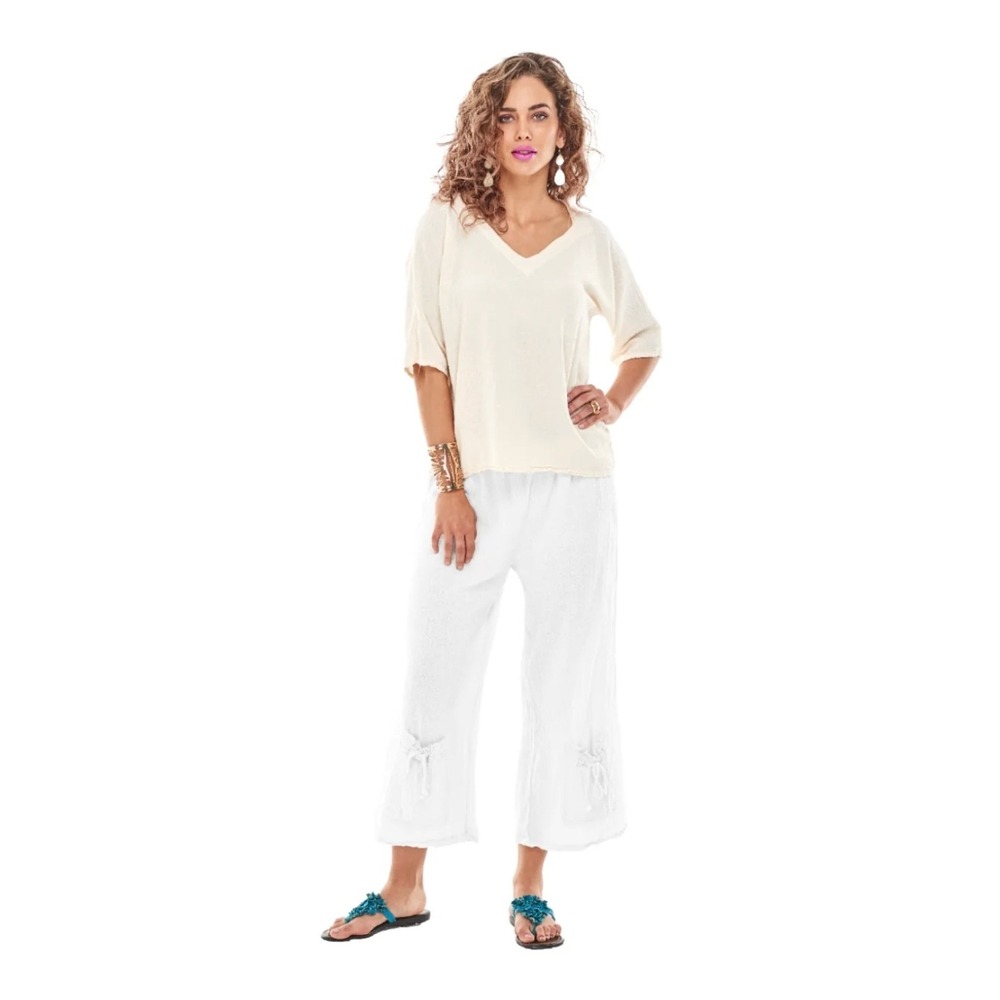 Oh My Gauze Sammy Cotton Pants White Wide Leg Crop Elastic Waist Size 1 S M Boho